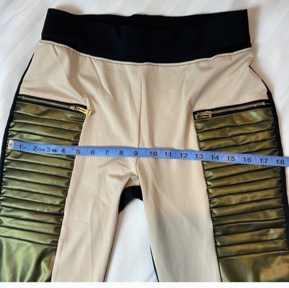 Flamingo Urban Contrast Panel Zipper Detail Faux Leather Moto Pants SzL - Picture 7 of 16